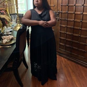 Black Maxi Cloth dress with embroidered bottom